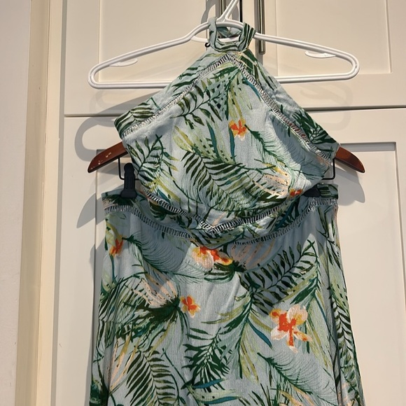 Lulus St Tropez Mint Blue Leaf Print Halter Dress Size L - Picture 8 of 16
